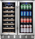 24 inch Wine Cooler, 46 Bottle - Dual Zone Built-in or Freestanding Fridge with Stainless Steel Reversible Glass Door, for Home, Kitchen, or Office.
