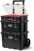 Stack-n-Roll Modular Tools Organizer for Garage Storage and DIY, 3 Piece Resin Rolling Tool Box System for Small Parts