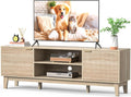 70" TV Stand for Living Room, Fluted Mid-Century Modern TV Console for TVs up to 80 inch, Farmhouse Entertainment Center with 2 Storage, Media Console Table for Living Room, Oak