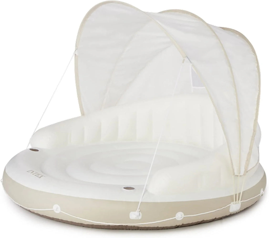 Canopy Island Inflatable Pool Float: Comfortable Lounge Surface – Built-in Cup Holders – Detachable Sunshade – 440lb Max Weight Capacity – 78.5" x 59"