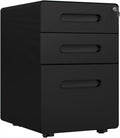 3 Drawer Vertical Filing Cabinet with Lock and Wheels, Under Desk Mobile File Cabinet for Legal, A4, Letter Size, Steel Frame for Home Office, Black