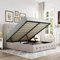 Queen Size Lift Up Storage Bed, Modern Wingback Headboard, Hydraulic Support, No Box Spring Needed, Light Beige