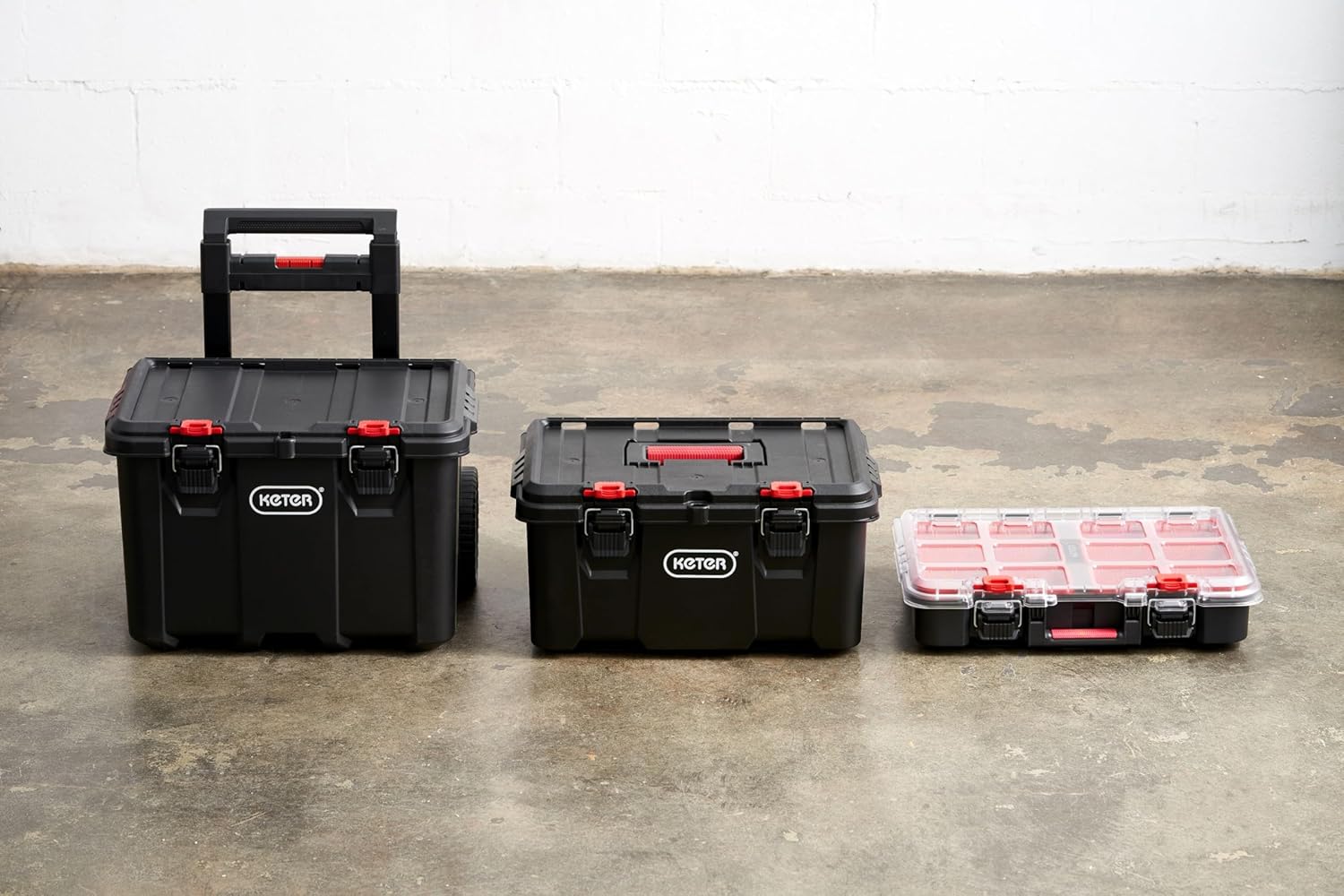 Stack-n-Roll Modular Tools Organizer for Garage Storage and DIY, 3 Piece Resin Rolling Tool Box System for Small Parts